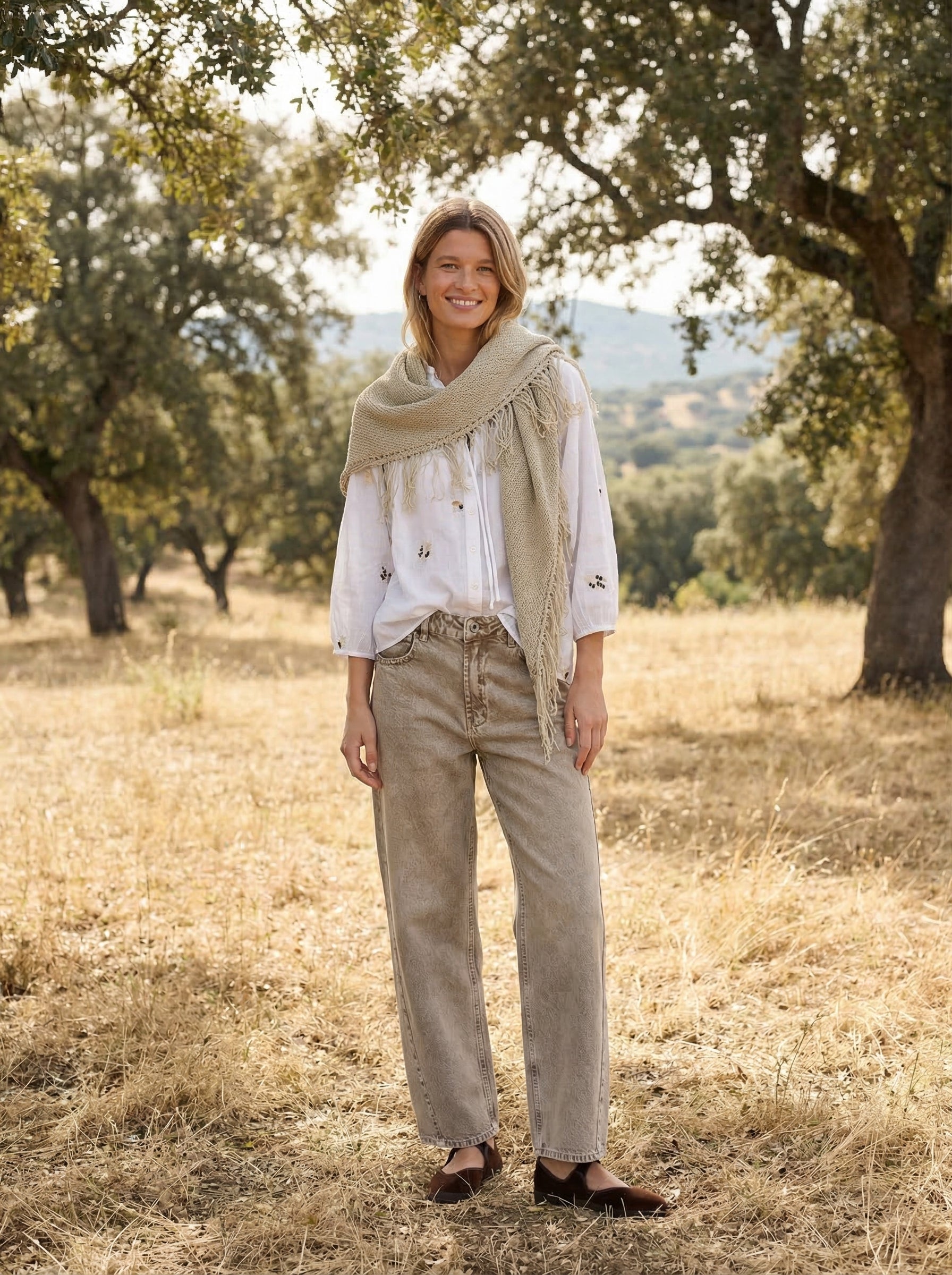 Pantalón barrel canela