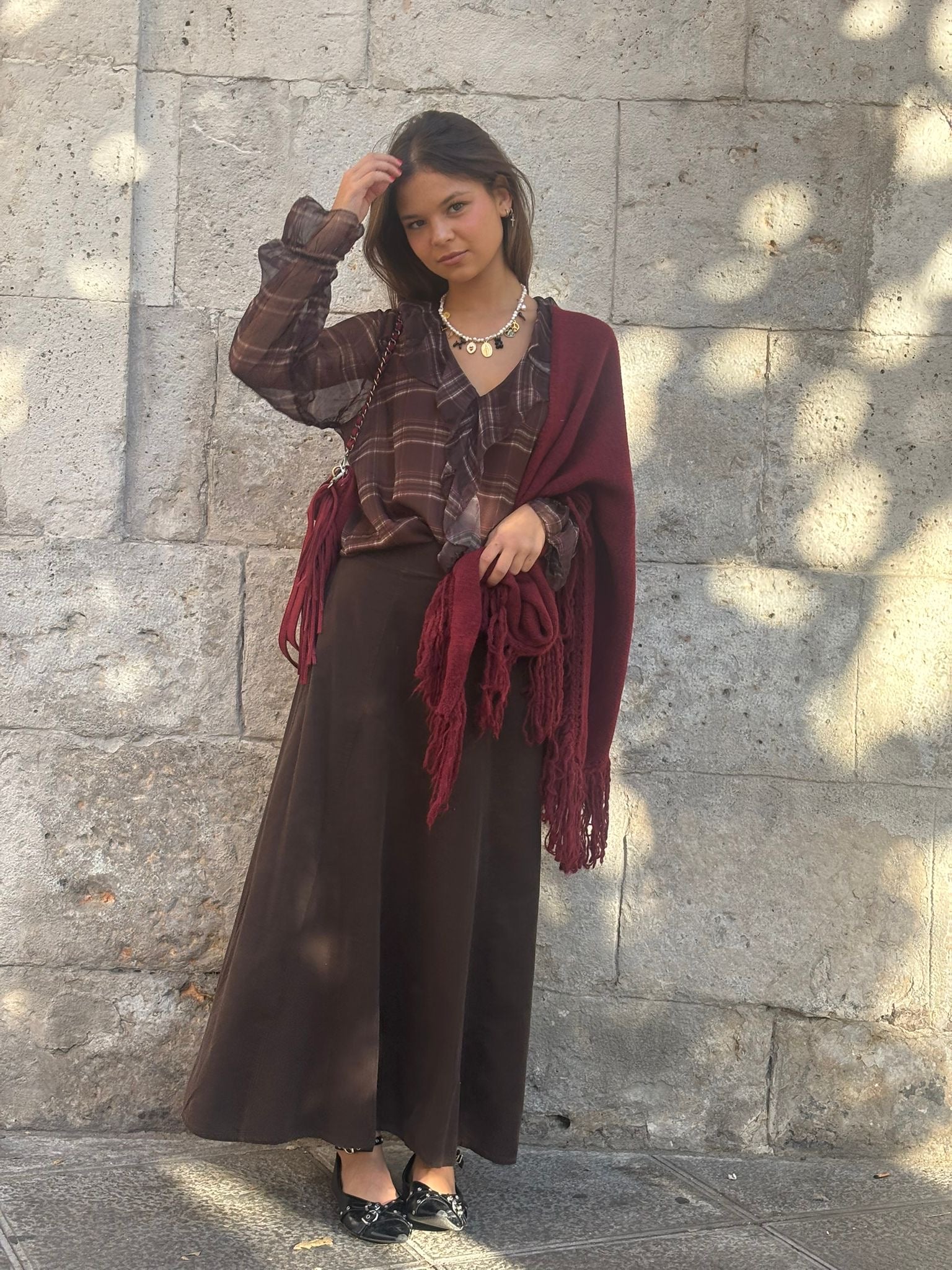 Blusa de gasa escocesa