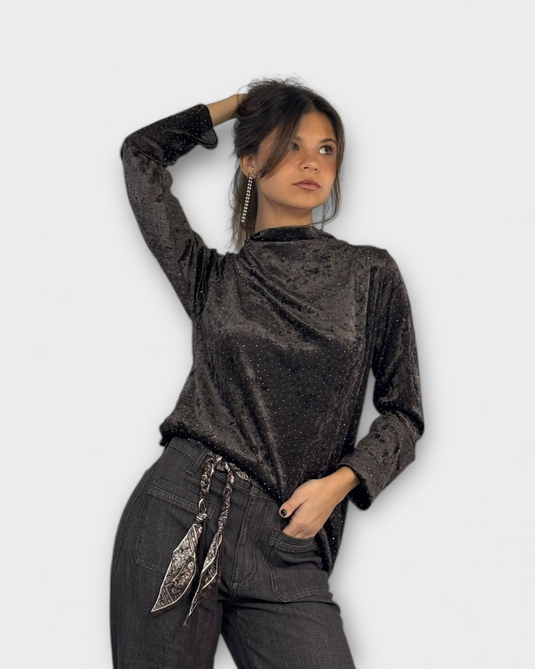 Top terciopelo chispas