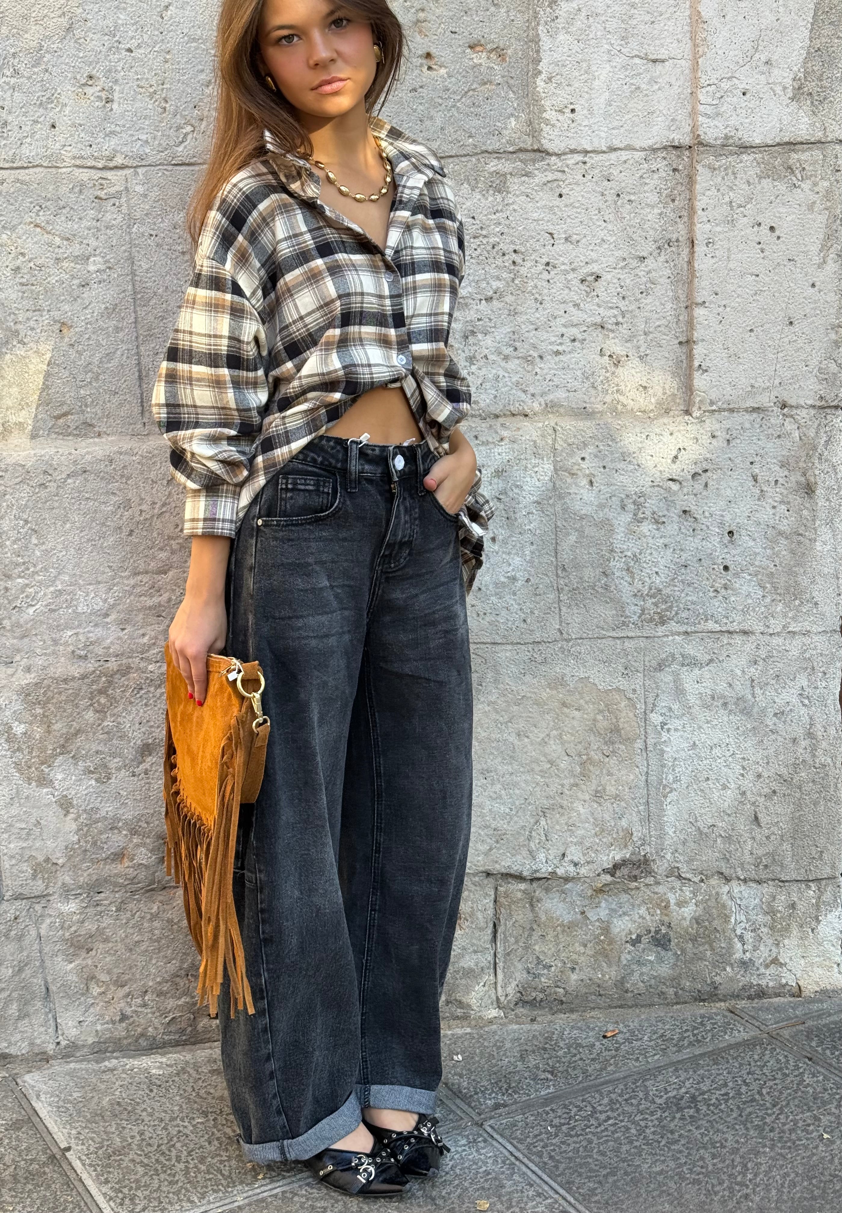 pantalon vaquero slouchy gris
